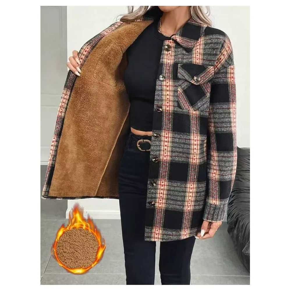 Flannel Shirt Lined - Autumn Winter Women's Fashion Sherpa Lined