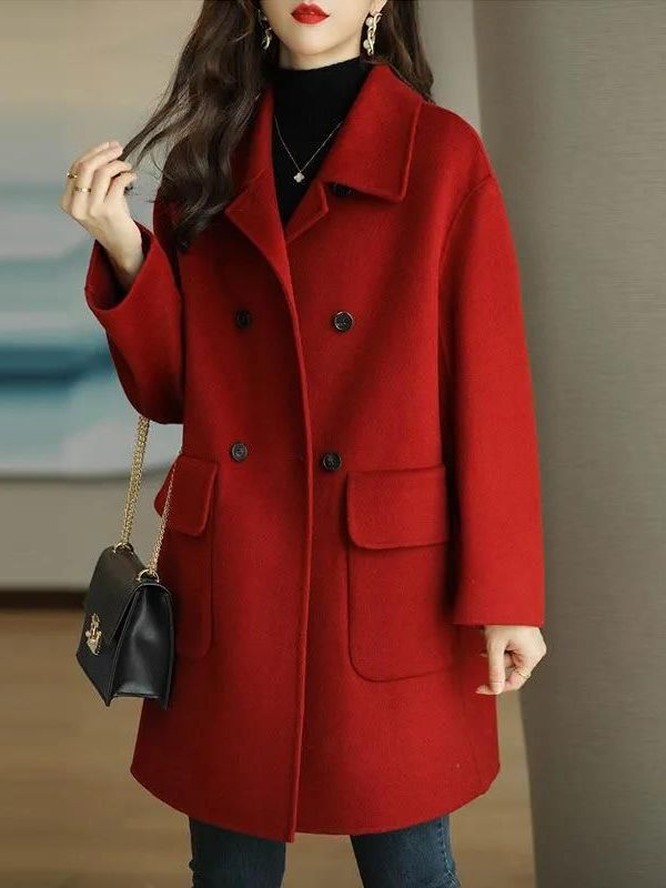 Stylish Mid-Length Woolen Coat - Wool Coat Peacoat review and price